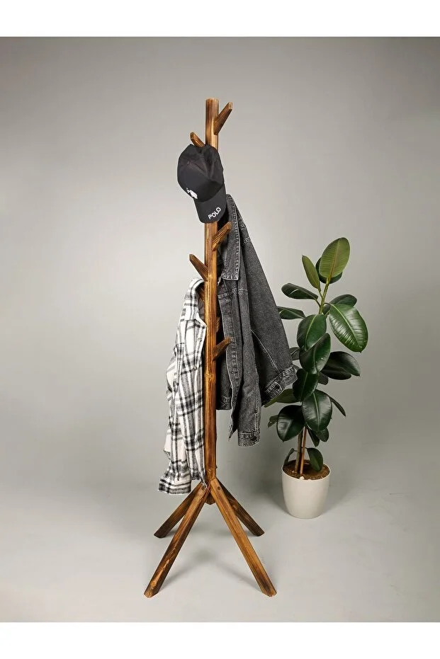 Ahşap Ayaklı Askılık Portmanto Modern Elbise Askısı Konfeksiyon 175 Cm Naturel Ceviz